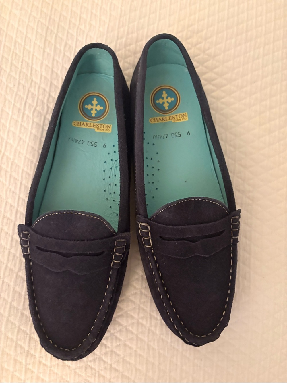 Charleston Shoe Company Navy Suede Penny Loafers for Women 9